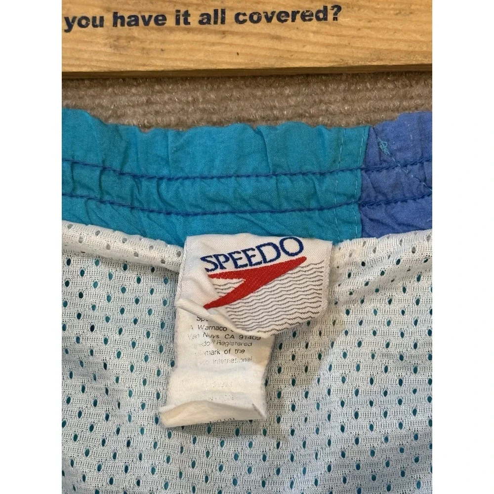 Vintage 90s Speedo Men's Swim Trunks Large Blue Mesh Lined Zipper Pocket